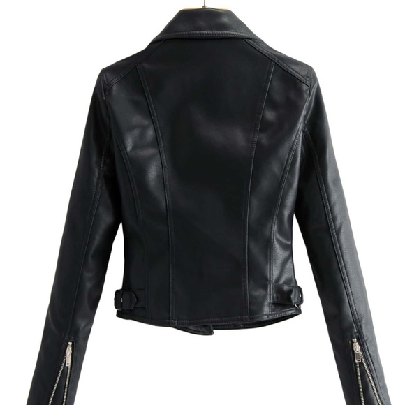 black moto biker zipper pocket jacket classic glam - Picture 8 of 10
